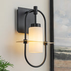1-Light Black Modern Wall Sconce with White Frosted Glass Shade - product image 1 | Zenvolit
