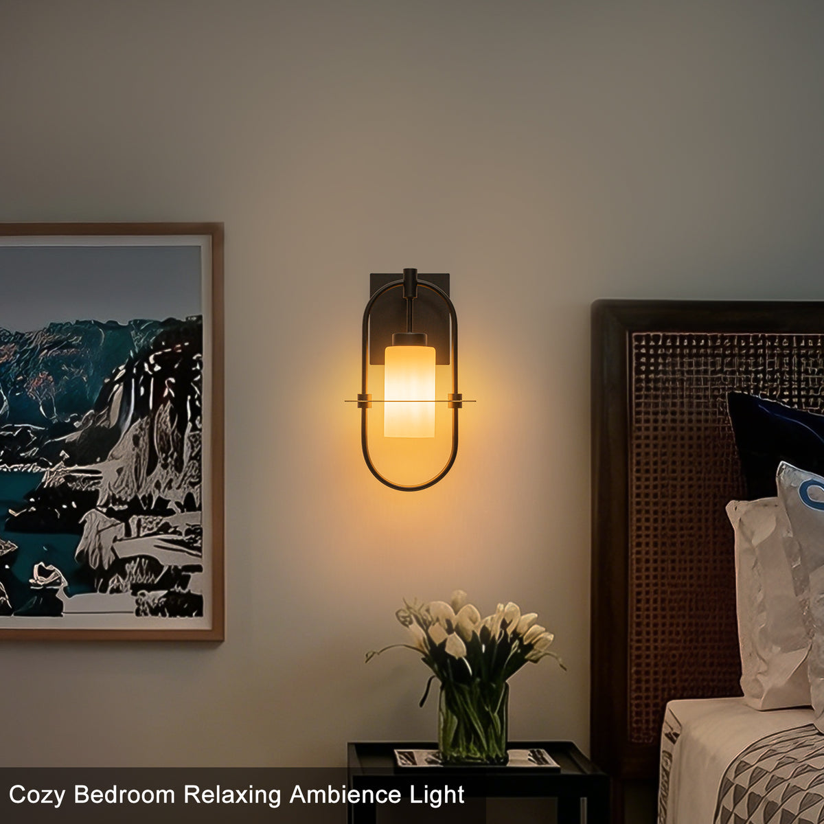 1-Light Black Modern Wall Sconce with White Frosted Glass Shade - product image 3 | Zenvolit