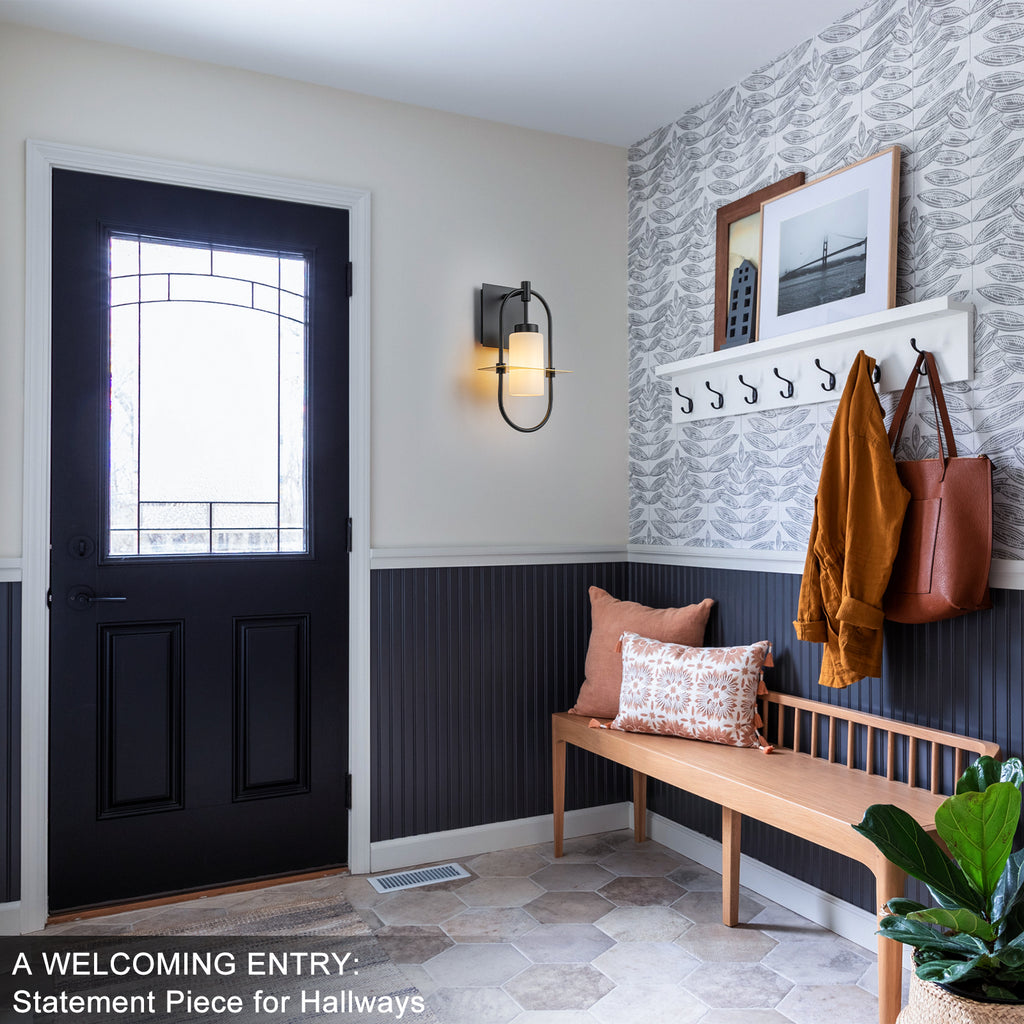 1-Light Black Modern Wall Sconce with White Frosted Glass Shade - product image 5 | Zenvolit