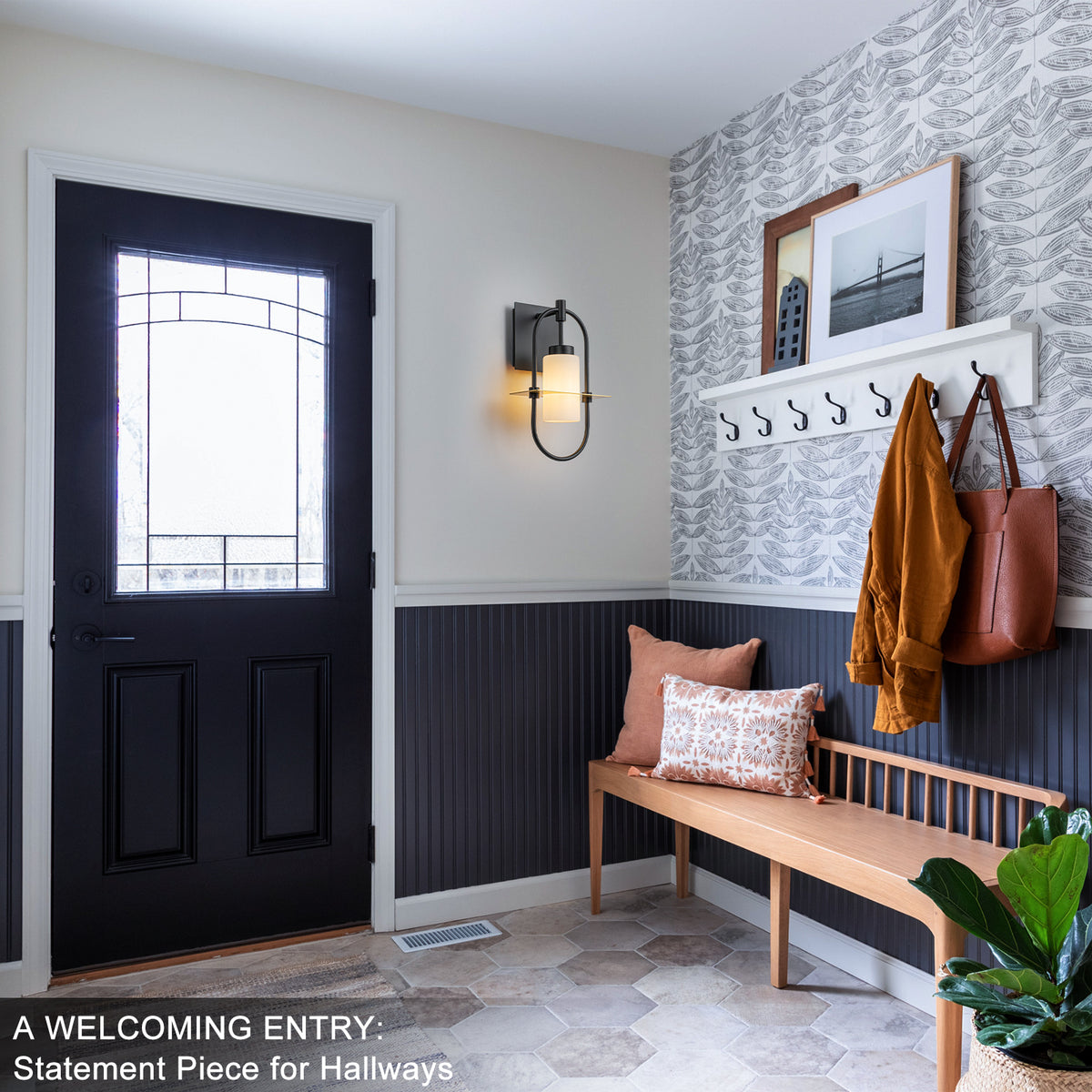 1-Light Black Modern Wall Sconce with White Frosted Glass Shade - product image 5 | Zenvolit