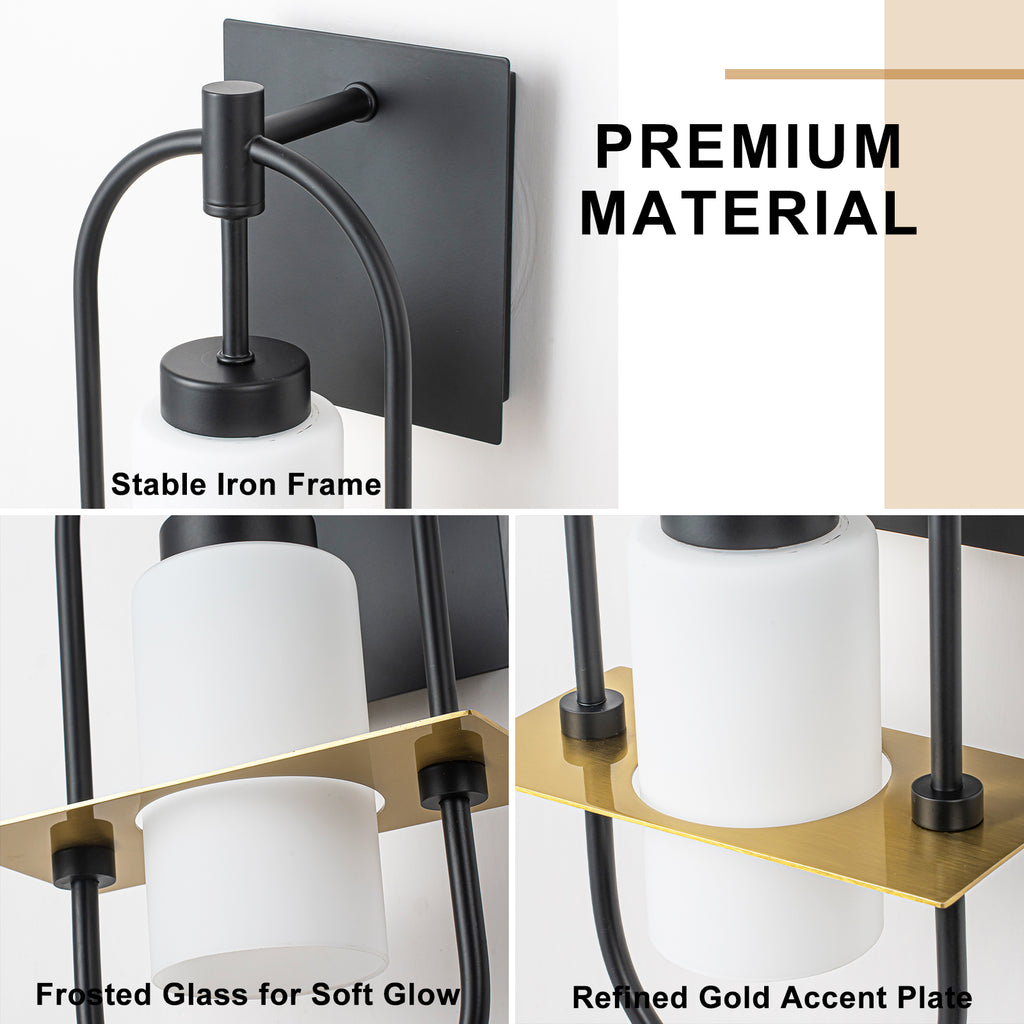 1-Light Black Modern Wall Sconce with White Frosted Glass Shade - product image 11 | Zenvolit