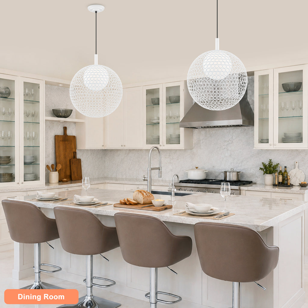 Matte White Globe Cage Pendant Light Opal Glass Shade Modern Fixture - product image 2 | Zenvolit