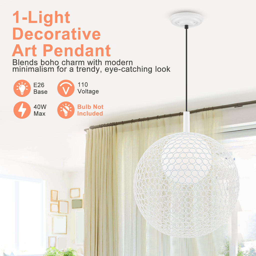 Matte White Globe Cage Pendant Light Opal Glass Shade Modern Fixture - product image 8 | Zenvolit