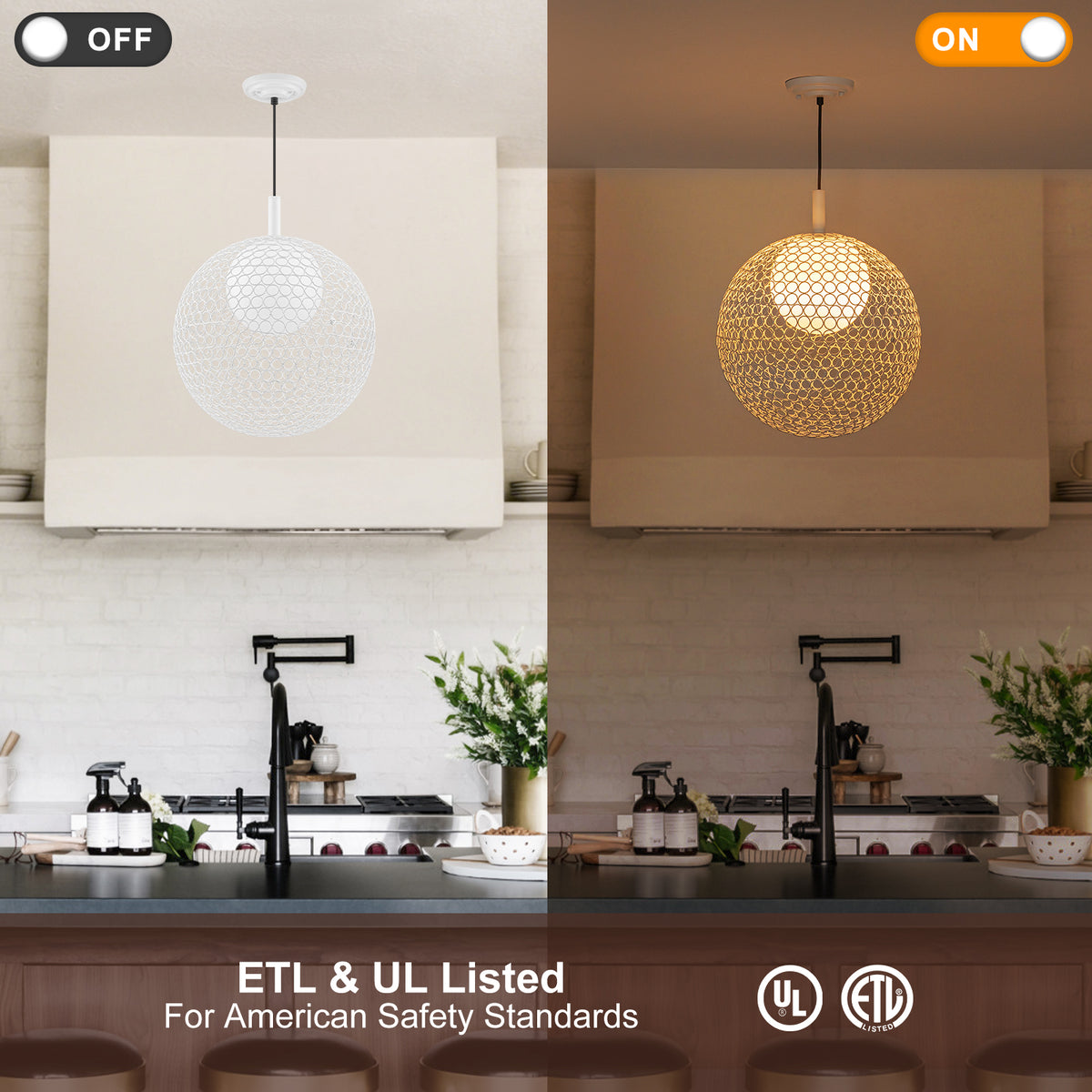 Matte White Globe Cage Pendant Light Opal Glass Shade Modern Fixture - product image 9 | Zenvolit