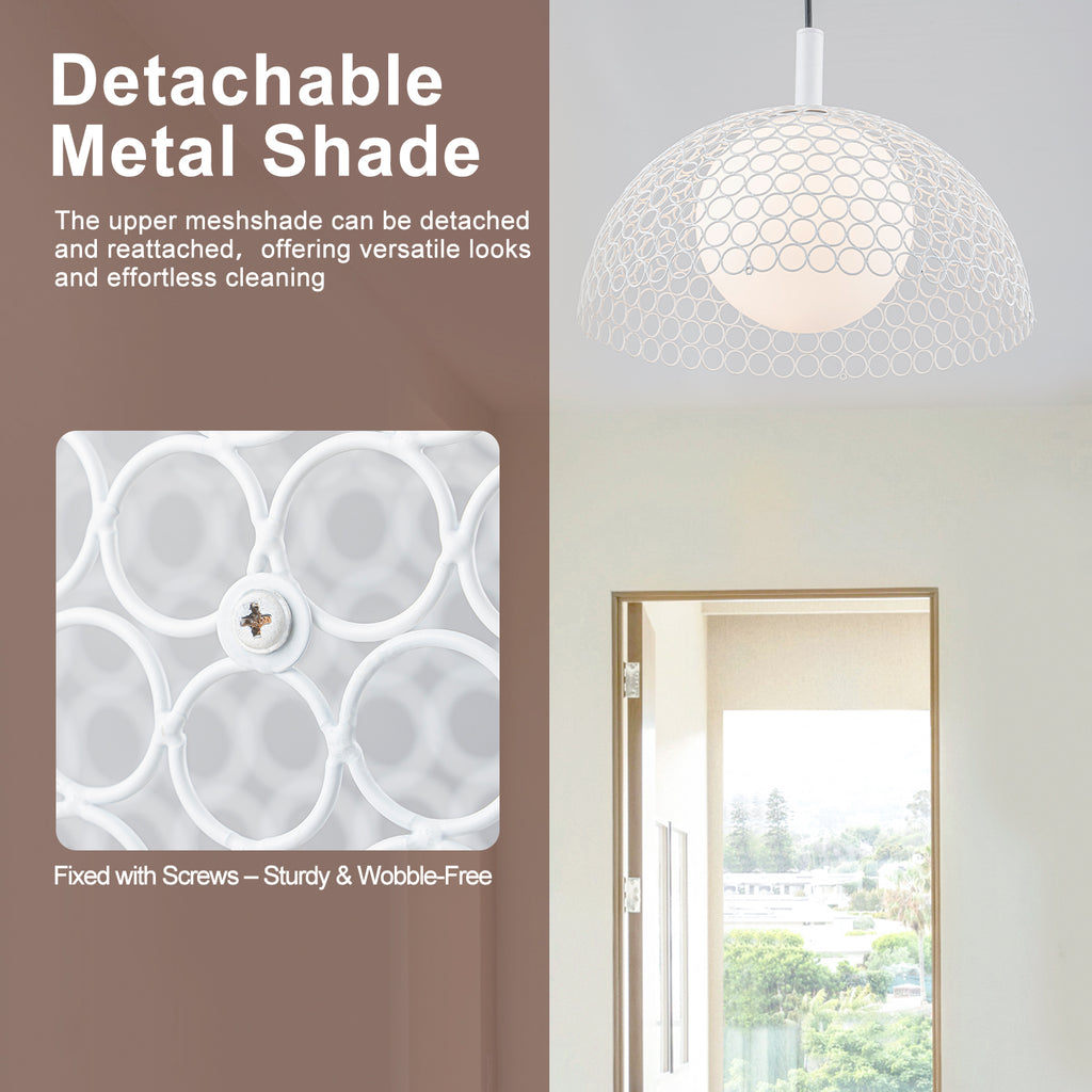 Matte White Globe Cage Pendant Light Opal Glass Shade Modern Fixture - product image 11 | Zenvolit