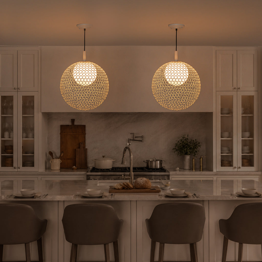 Matte White Globe Cage Pendant Light Opal Glass Shade Modern Fixture - product image 12 | Zenvolit