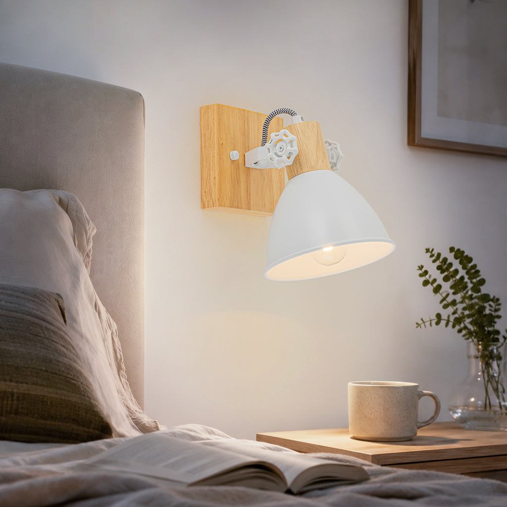 Natural Wood Track Light White Metal Cone Shade Wall Sconces Kitchen - product image 1 | Zenvolit