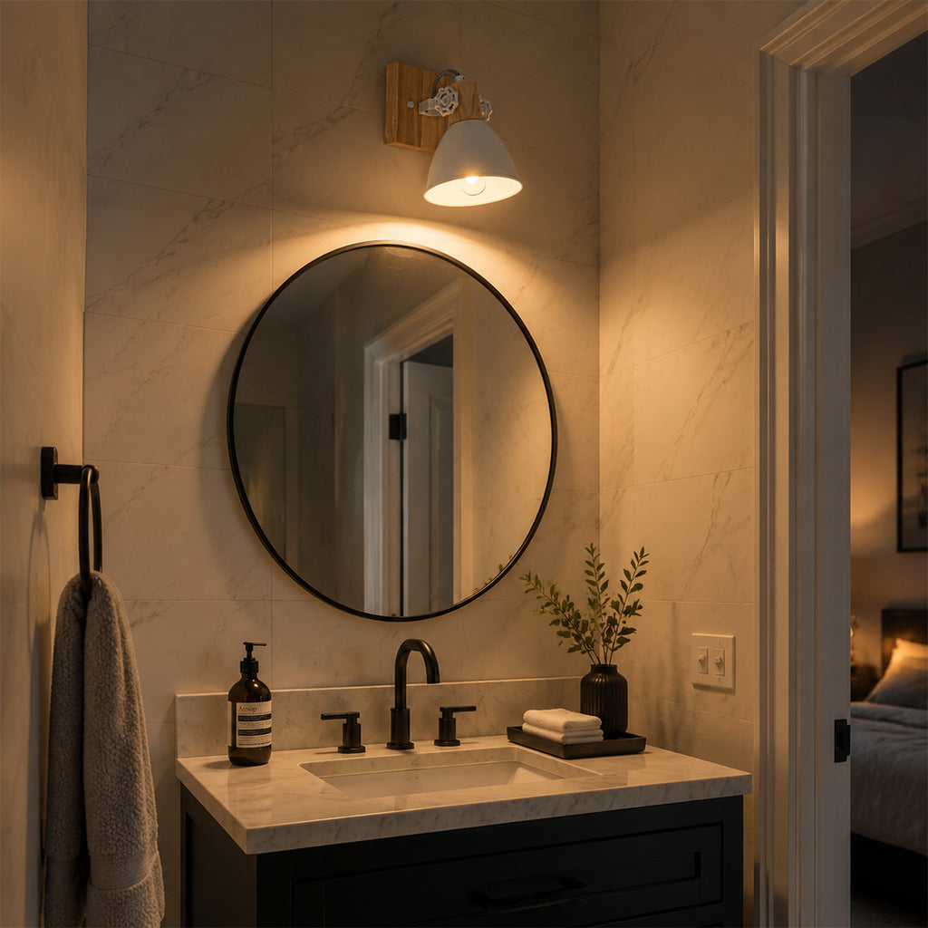 Natural Wood Track Light White Metal Cone Shade Wall Sconces Kitchen - product image 3 | Zenvolit
