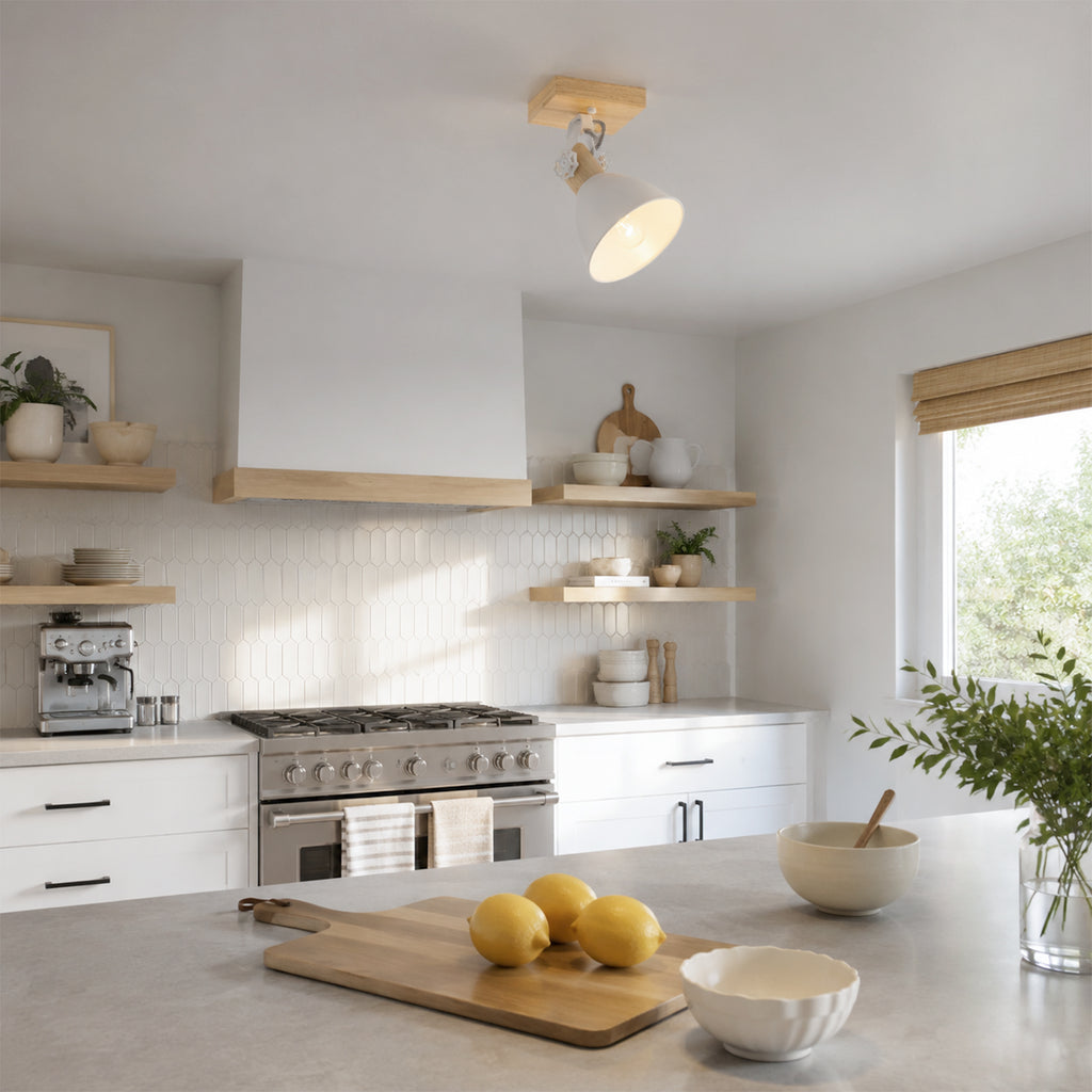 Natural Wood Track Light White Metal Cone Shade Wall Sconces Kitchen - product image 5 | Zenvolit