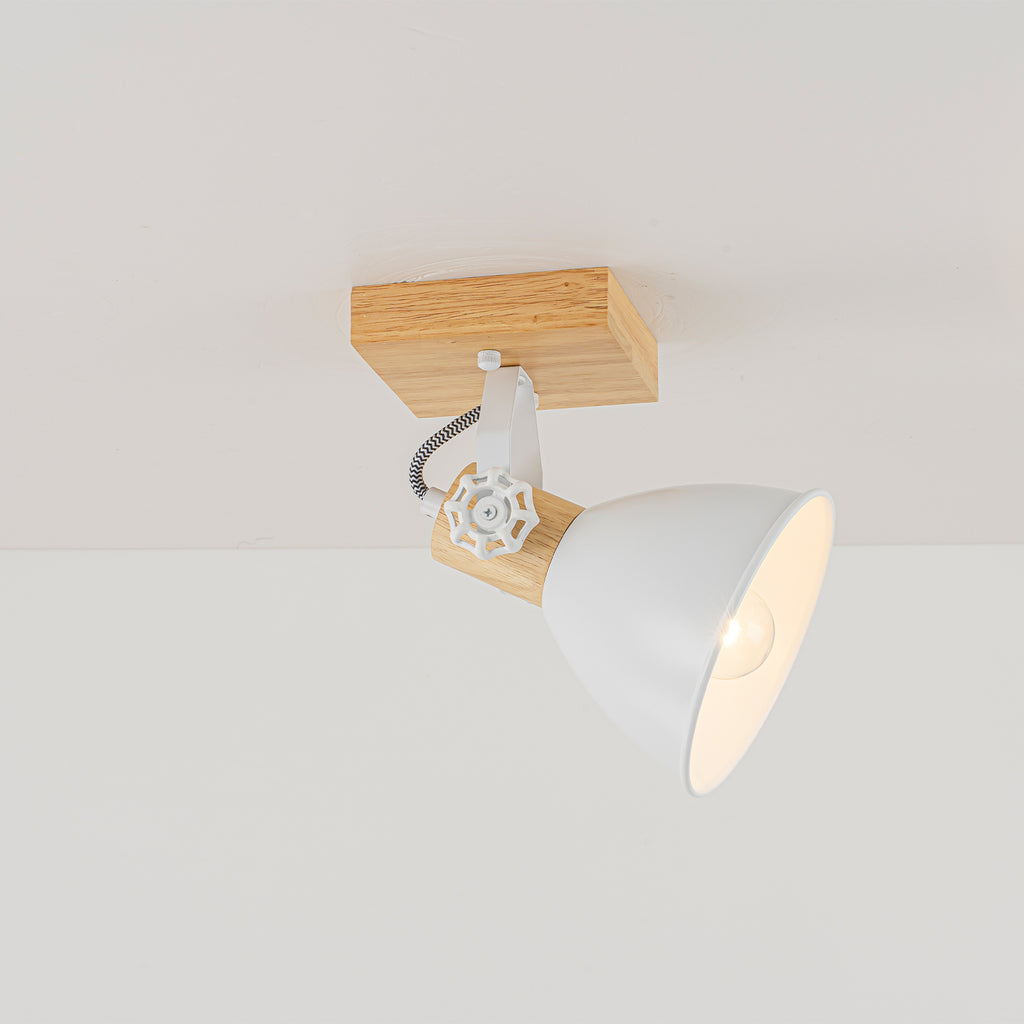 Natural Wood Track Light White Metal Cone Shade Wall Sconces Kitchen - product image 8 | Zenvolit