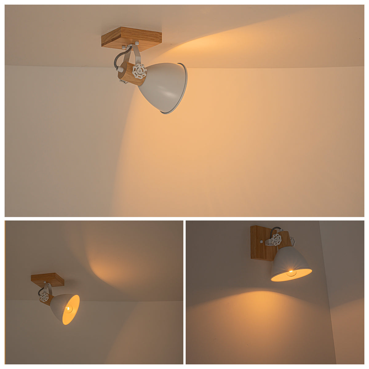 Natural Wood Track Light White Metal Cone Shade Wall Sconces Kitchen - product image 12 | Zenvolit