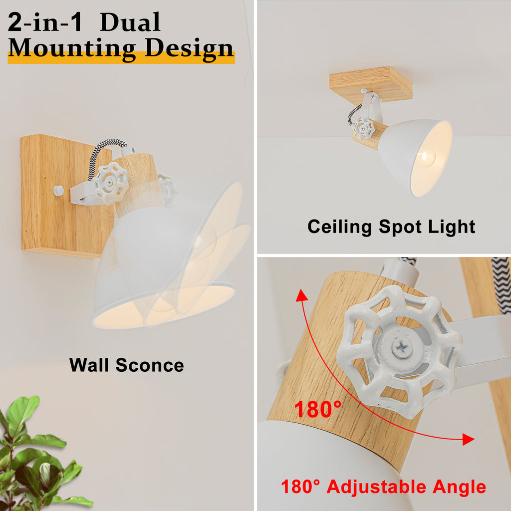Natural Wood Track Light White Metal Cone Shade Wall Sconces Kitchen - product image 13 | Zenvolit