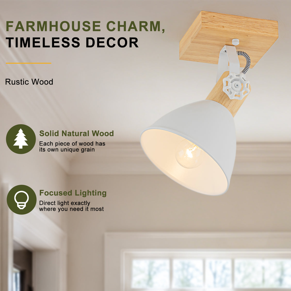 Natural Wood Track Light White Metal Cone Shade Wall Sconces Kitchen - product image 15 | Zenvolit