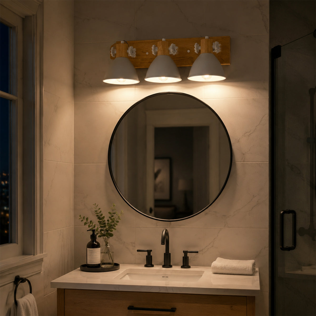 3-Light Farmhouse Semi-Flush Mount Ceiling Light Wood Accents - product image 3 | Zenvolit