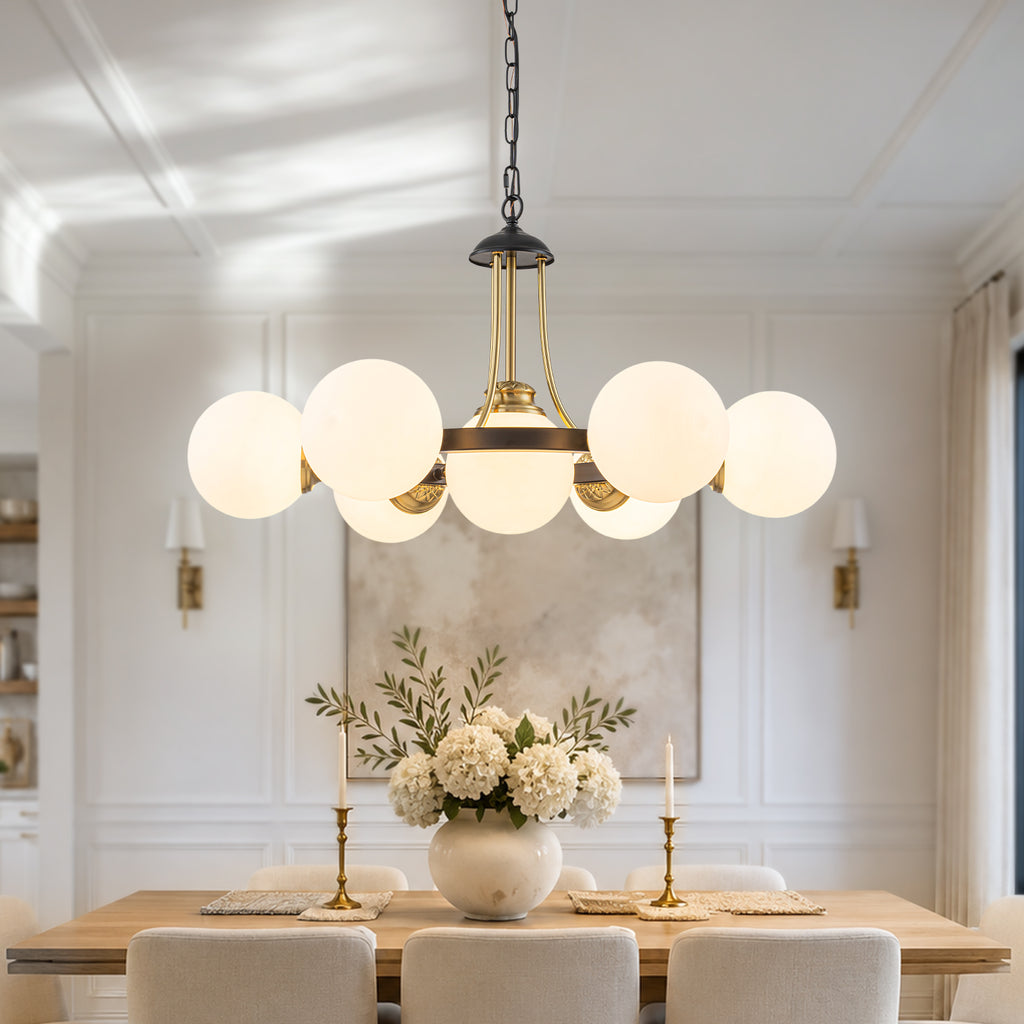 7-Light Modern Black Chandelier Opal Glass Globe Shades Pendant Light - product image 1 | Zenvolit