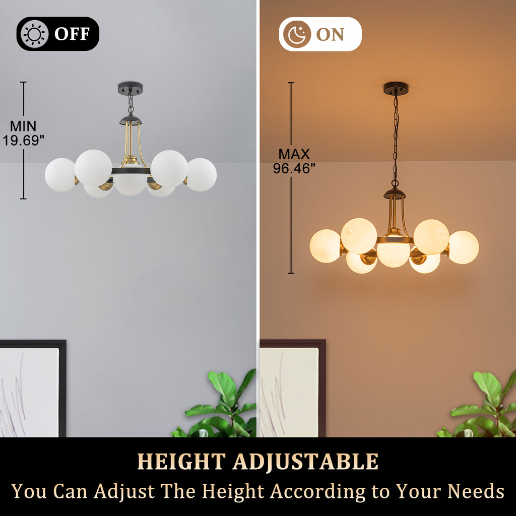 7-Light Modern Black Chandelier Opal Glass Globe Shades Pendant Light - product image 7 | Zenvolit