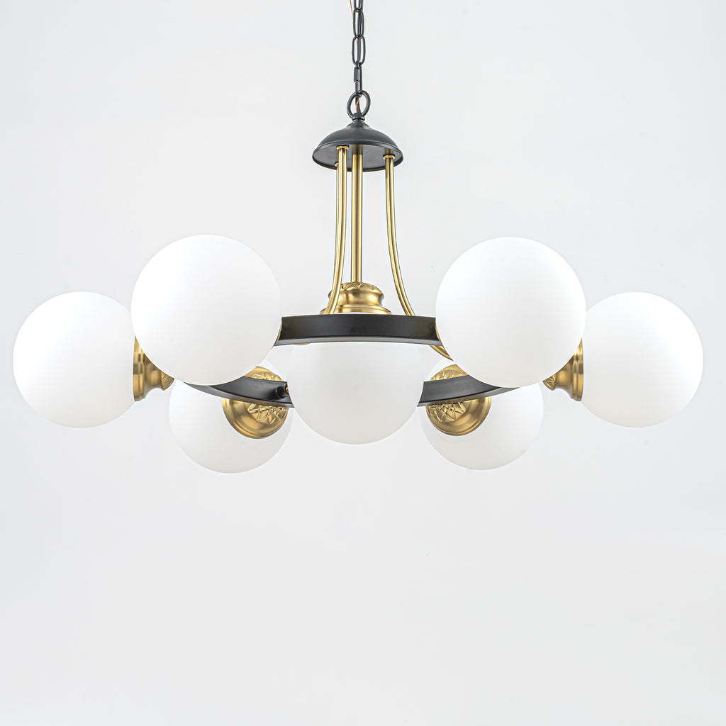 7-Light Modern Black Chandelier Opal Glass Globe Shades Pendant Light - product image 8 | Zenvolit