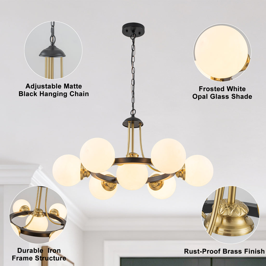 7-Light Modern Black Chandelier Opal Glass Globe Shades Pendant Light - product image 14 | Zenvolit