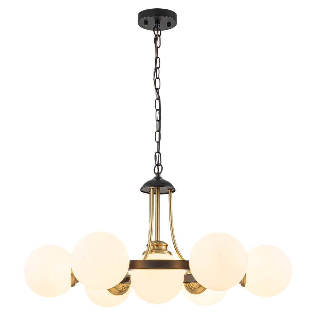 7-Light Modern Black Chandelier Opal Glass Globe Shades Pendant Light - product image 15 | Zenvolit
