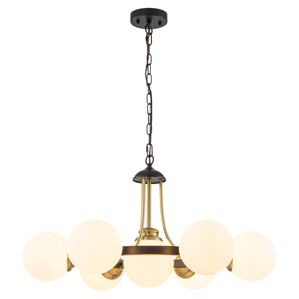 7-Light Modern Black Chandelier Opal Glass Globe Shades Pendant Light - product image 15 | Zenvolit