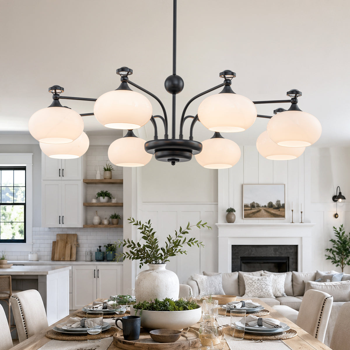 8-Light Modern Globe Chandelier Milk White Glass Shade Branch Fixture - product image 1 | Zenvolit