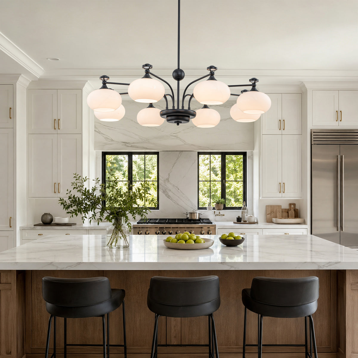 8-Light Modern Globe Chandelier Milk White Glass Shade Branch Fixture - product image 3 | Zenvolit