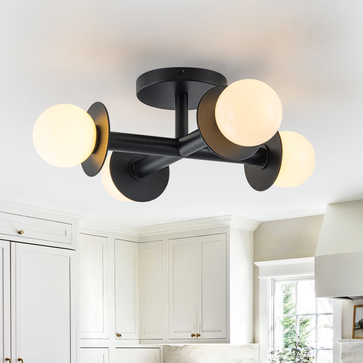 4-Light Cross Semi Flush Mount Ceiling Light Frosted Glass Globes - product image 1 | Zenvolit