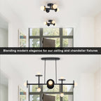 8-Light Matte Black Linear Chandelier with Opal Glass Globe Shades - product image 1 | Zenvolit