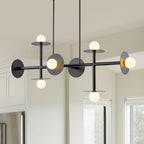 8-Light Matte Black Linear Chandelier with Opal Glass Globe Shades - product image 3 | Zenvolit