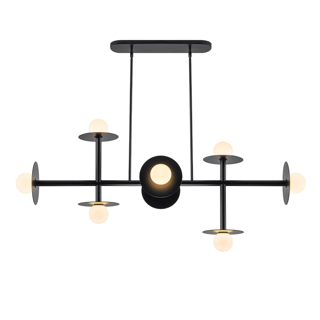8-Light Matte Black Linear Chandelier with Opal Glass Globe Shades - product image 5 | Zenvolit