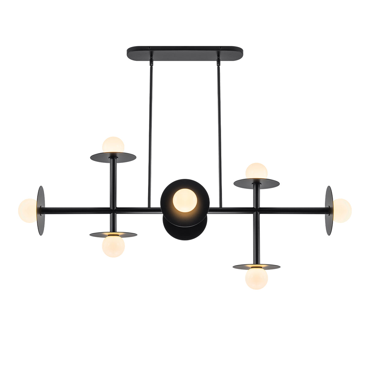 8-Light Matte Black Linear Chandelier with Opal Glass Globe Shades - product image 5 | Zenvolit