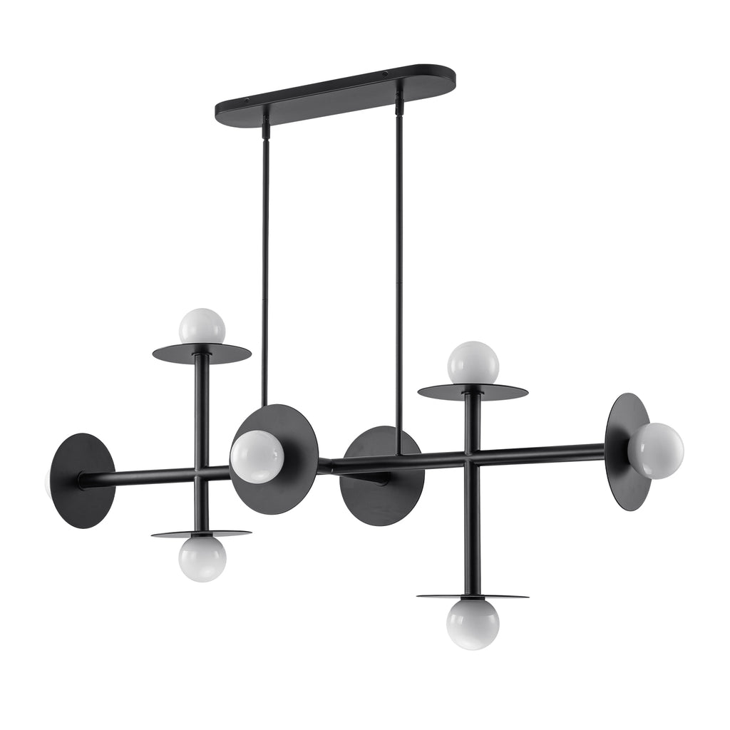 8-Light Matte Black Linear Chandelier with Opal Glass Globe Shades - product image 6 | Zenvolit