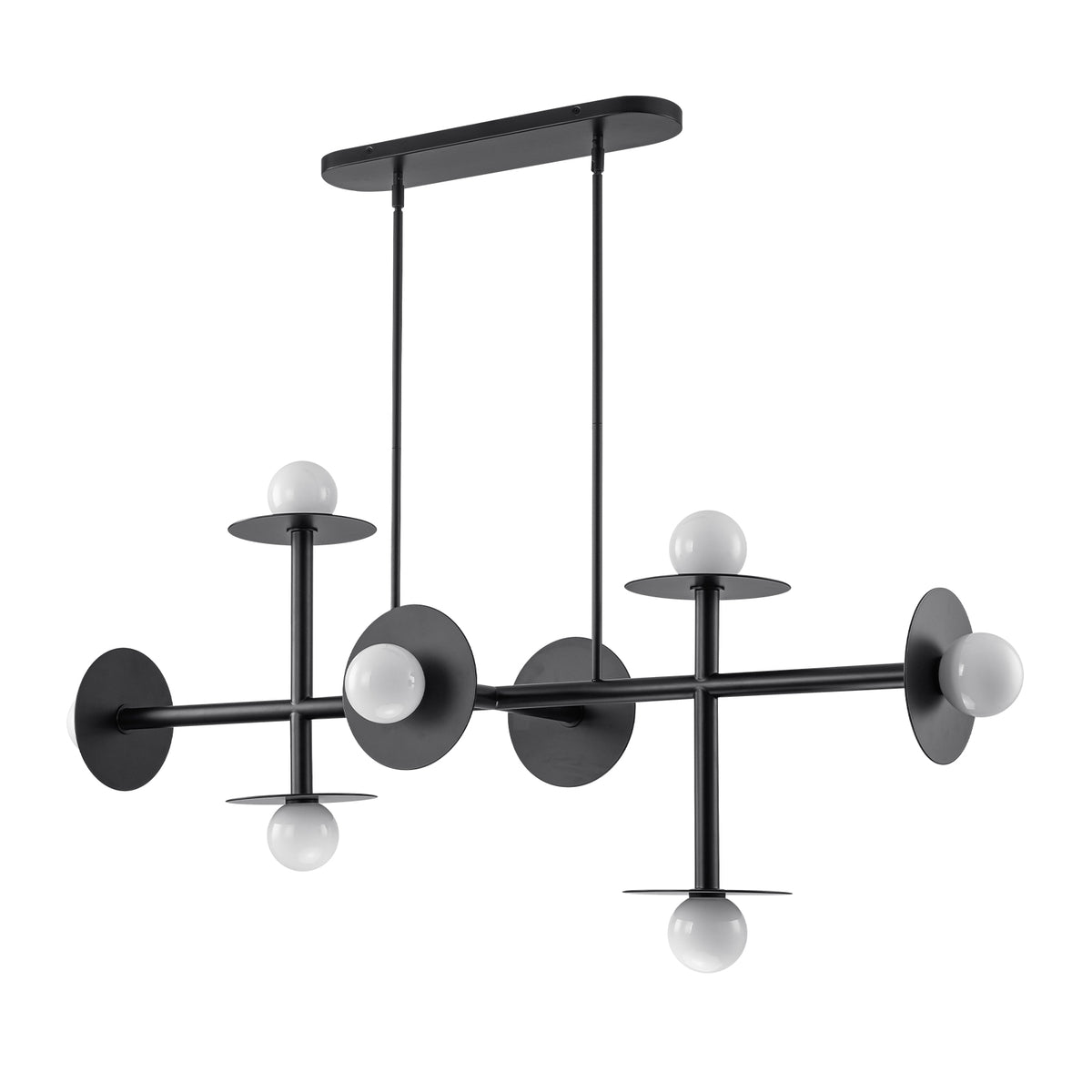 8-Light Matte Black Linear Chandelier with Opal Glass Globe Shades - product image 6 | Zenvolit