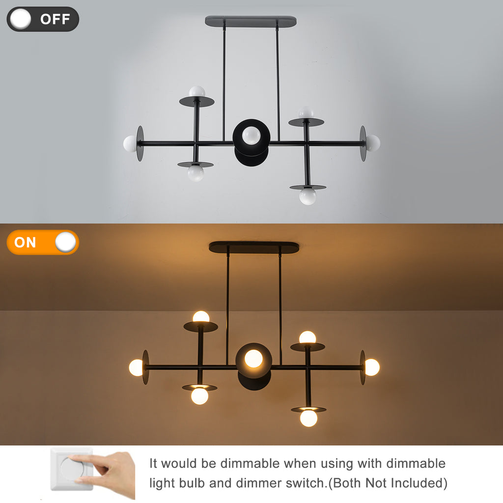 8-Light Matte Black Linear Chandelier with Opal Glass Globe Shades - product image 9 | Zenvolit