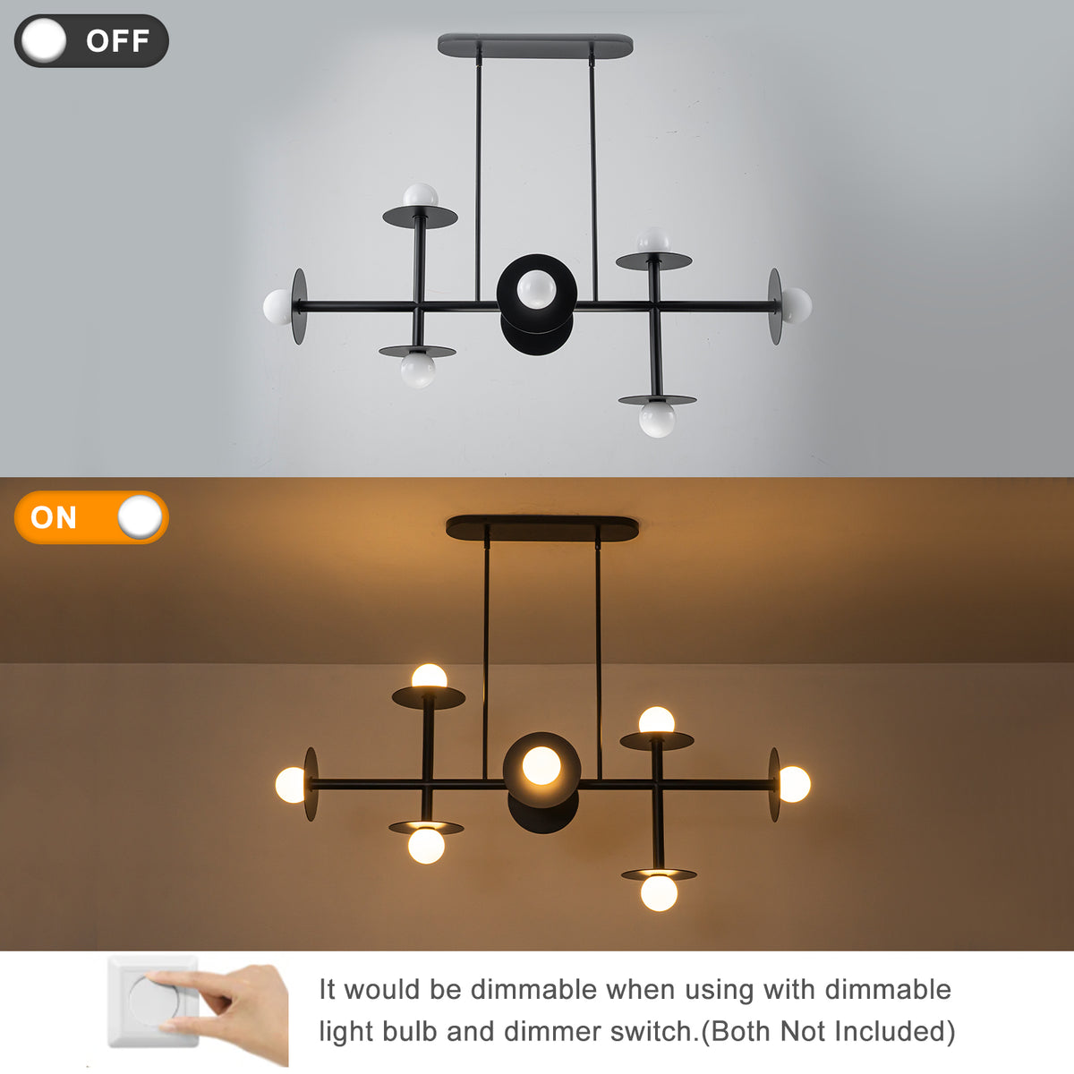 8-Light Matte Black Linear Chandelier with Opal Glass Globe Shades - product image 9 | Zenvolit