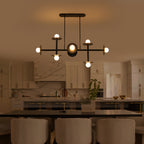 8-Light Matte Black Linear Chandelier with Opal Glass Globe Shades - product image 11 | Zenvolit