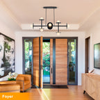 8-Light Matte Black Linear Chandelier with Opal Glass Globe Shades - product image 14 | Zenvolit