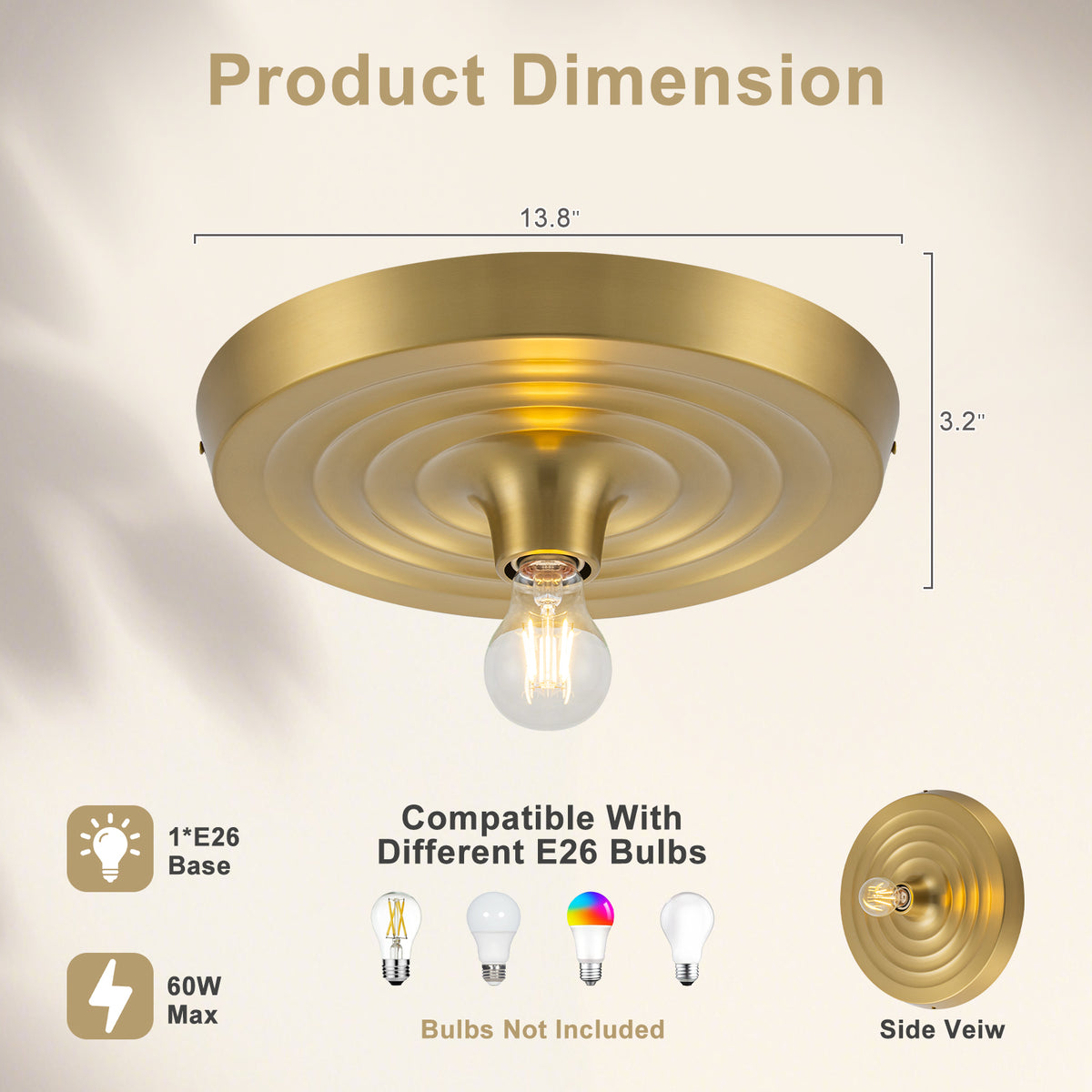 Modern Round Polished Gold Flush Mount Ceiling Light Hallway Bedroom
