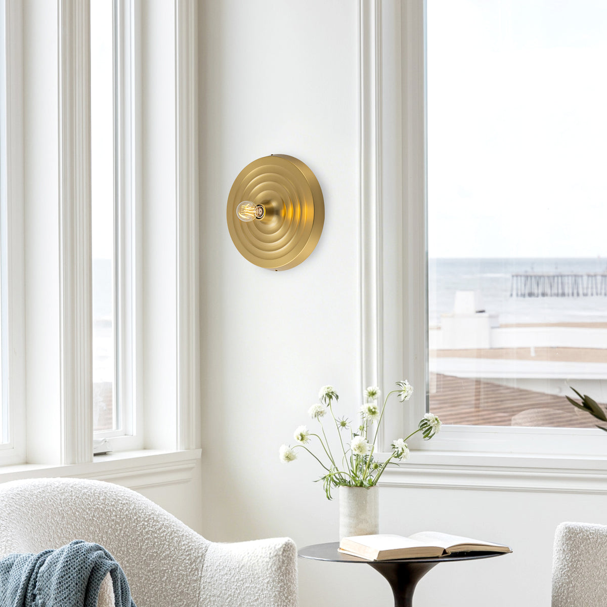 Modern Round Polished Gold Flush Mount Ceiling Light Hallway Bedroom