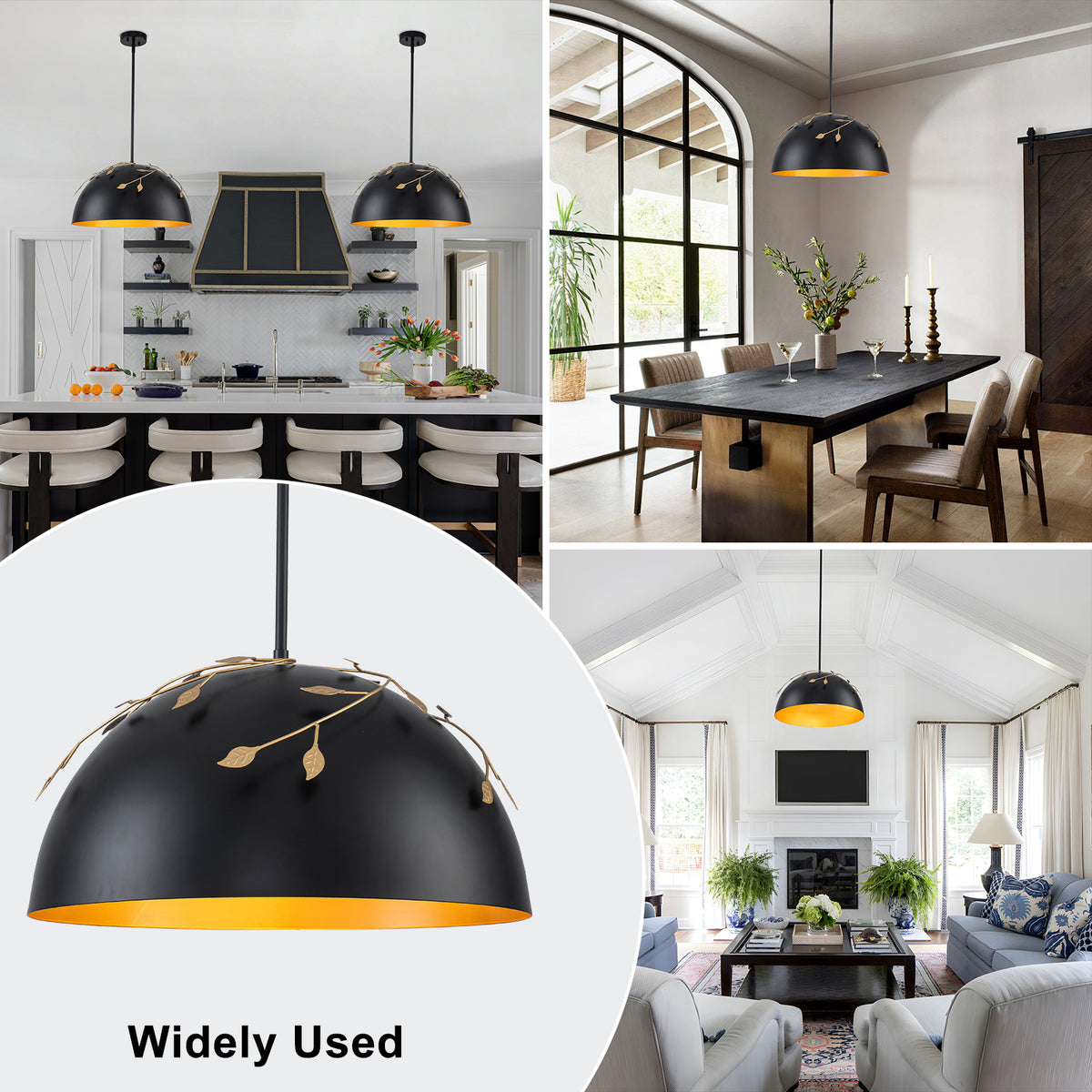 8-Light Matte Black Dome Pendant Light with Gold Interior for Kitchen - product image 6 | Zenvolit