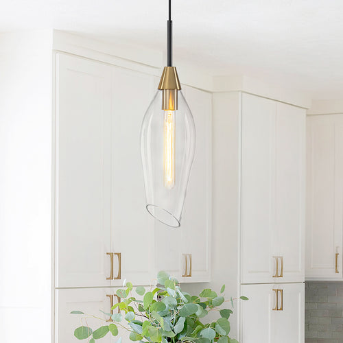 1-Light Pendant Light with Angled-Rim Clear Olive Glass Shade - product image 1 | Zenvolit