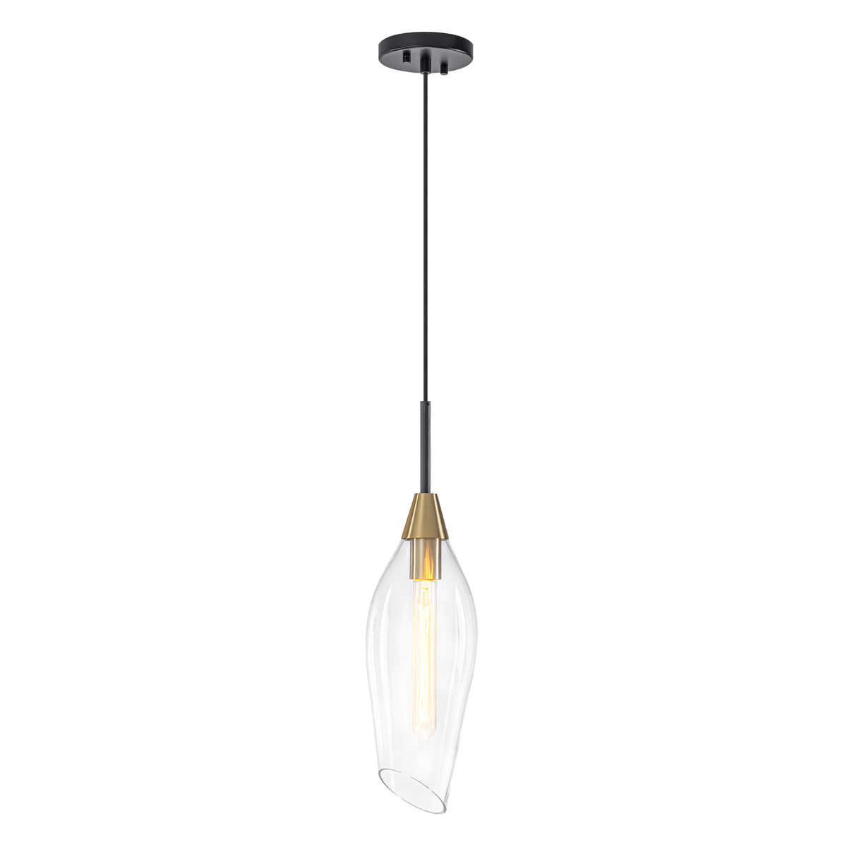 1-Light Pendant Light with Angled-Rim Clear Olive Glass Shade - product image 2 | Zenvolit