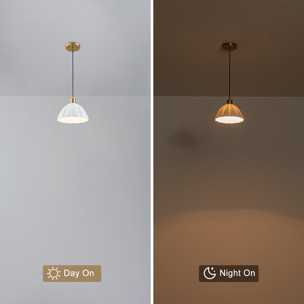 1-Light Pendant Light with Fluted White Ceramic Dome & Brass Accents - product image 8 | Zenvolit