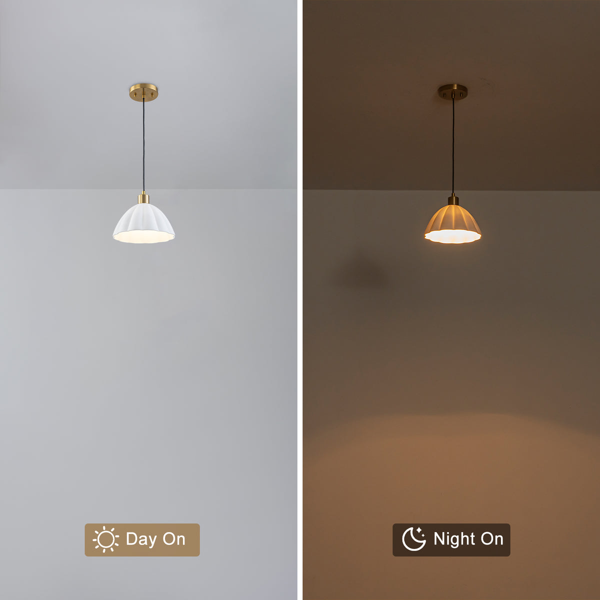 1-Light Pendant Light with Fluted White Ceramic Dome & Brass Accents - product image 8 | Zenvolit