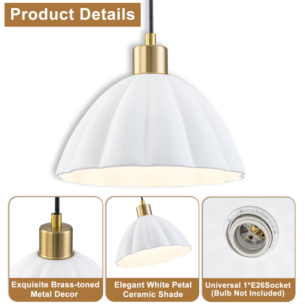 1-Light Pendant Light with Fluted White Ceramic Dome & Brass Accents - product image 14 | Zenvolit