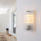 Brushed Nickel Wall Sconce Half-Cylinder Fluted Clear Glass Shade - product image 1 | Zenvolit