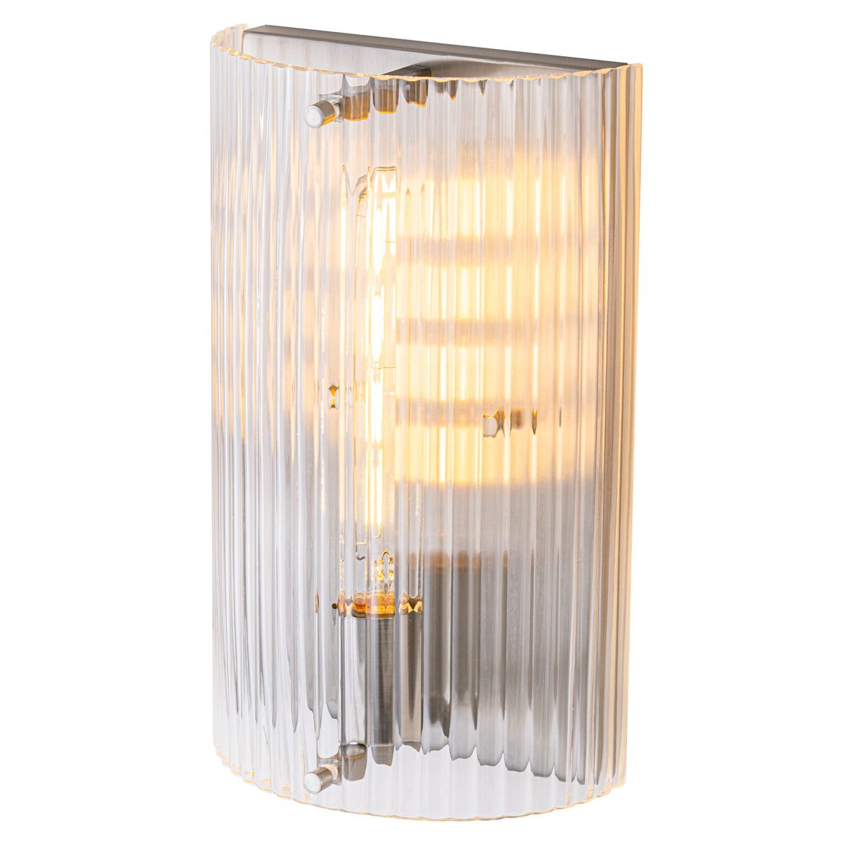 Brushed Nickel Wall Sconce Half-Cylinder Fluted Clear Glass Shade - product image 3 | Zenvolit