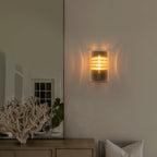 Brushed Nickel Wall Sconce Half-Cylinder Fluted Clear Glass Shade - product image 6 | Zenvolit