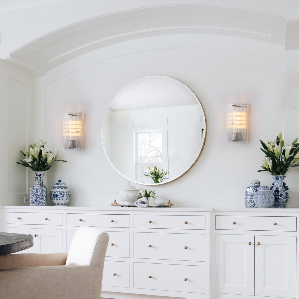 Brushed Nickel Wall Sconce Half-Cylinder Fluted Clear Glass Shade - product image 7 | Zenvolit