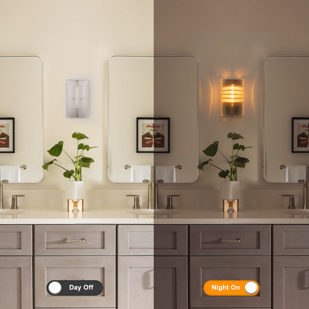 Brushed Nickel Wall Sconce Half-Cylinder Fluted Clear Glass Shade - product image 12 | Zenvolit